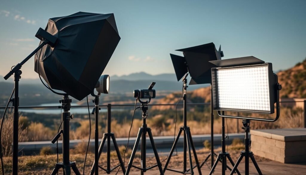 Portable lighting options for video production setup